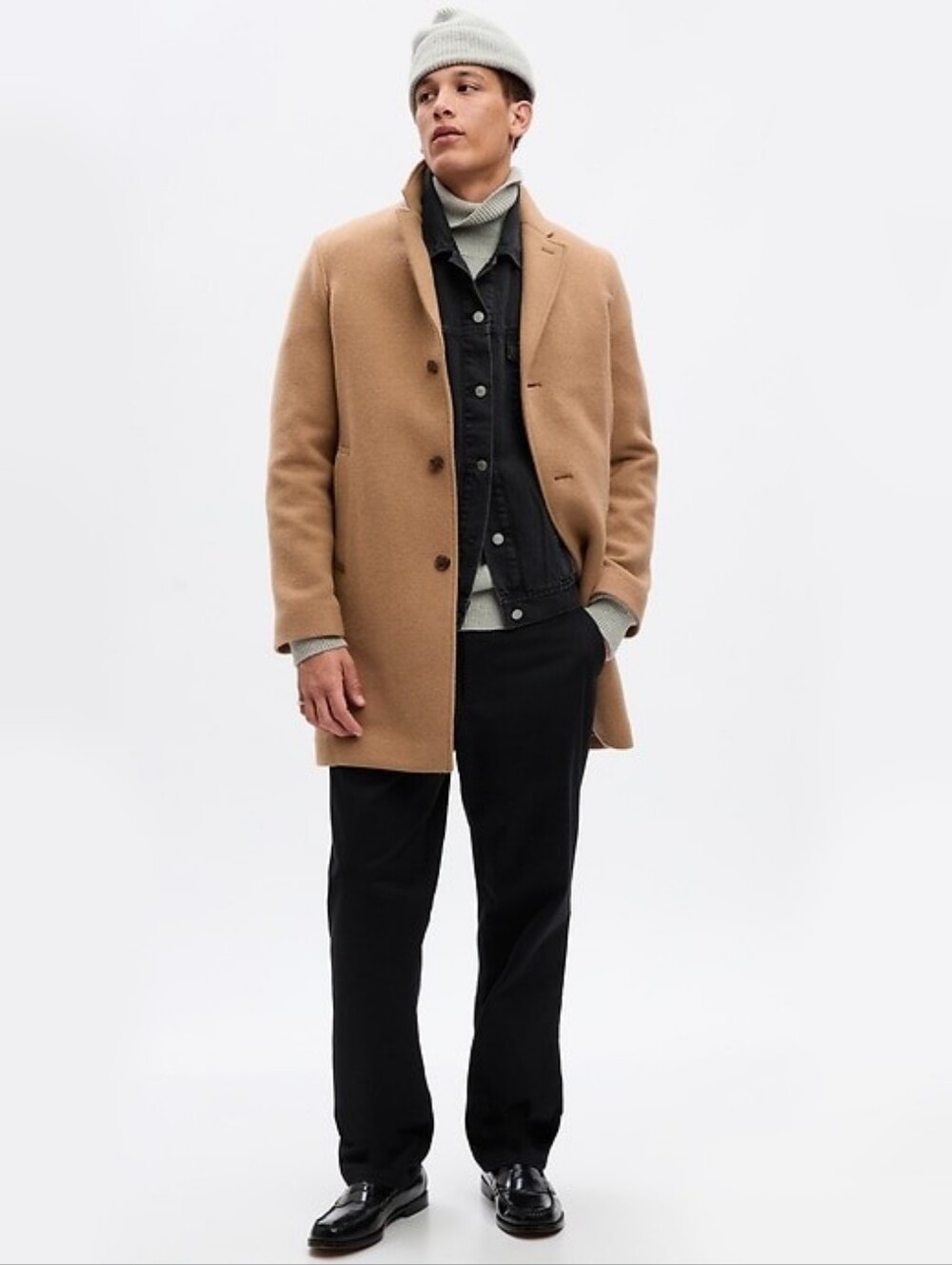 Gap Men's Wool Camel Coat Topcoat Peacoat Single Breasted Beige Tan Long Small